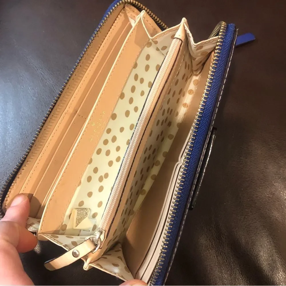 KATE SPADE Cobalt Blue Leather Full Zip Continental Wallet Excellent Condition